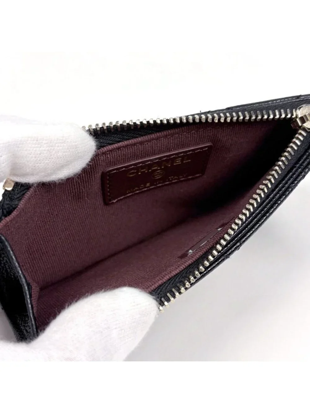 Chanel CC Logo Coin Purse Card Case Quilted Caviar Leather Black AP